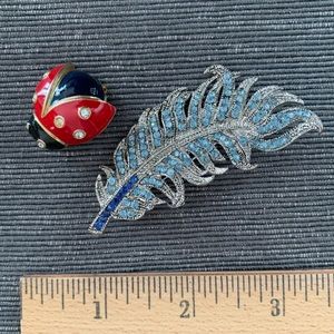 Ladybug and Feather Brooches! Vintage Beautiful Brooch Set